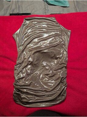 Maeve Anthropologie Small Metallic Silver Ruched Cowl Neck Sleeveless Top Blouse